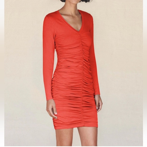 Anthropologie Dresses & Skirts - Anthropologie Sundry Ruched Long Sleeve Mini Dress Pink/Coral Size Medium